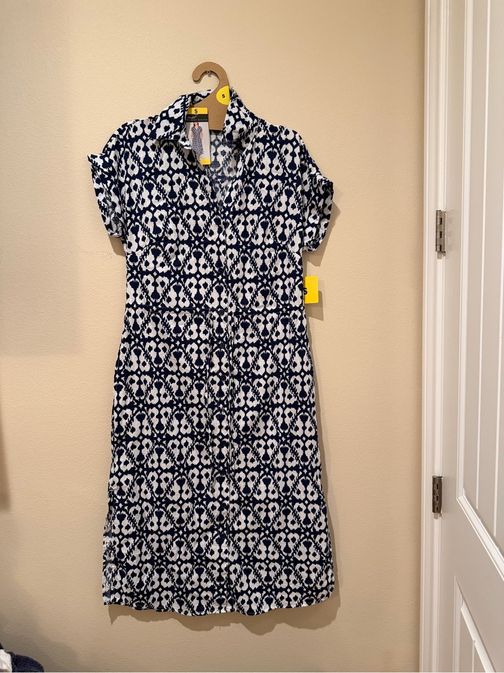 Badgley Mischka Navy and White Printed Shirt Dress